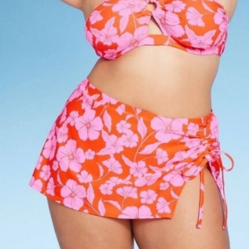 NWT Wild Fable Women's Side Cinch Orange Floral Swim Skirt